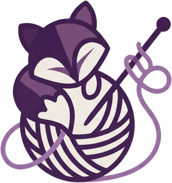 Yarn Needle Magic logo: fox curled on a ball of yarn